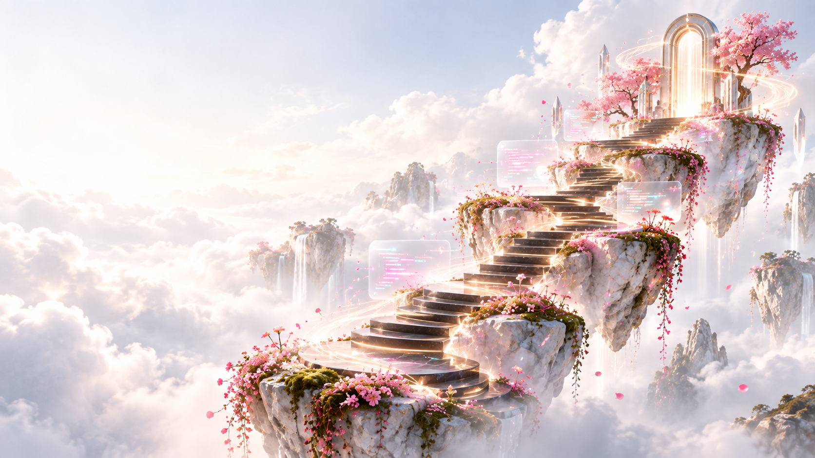 Bright floating ladder path for AI coding programs
